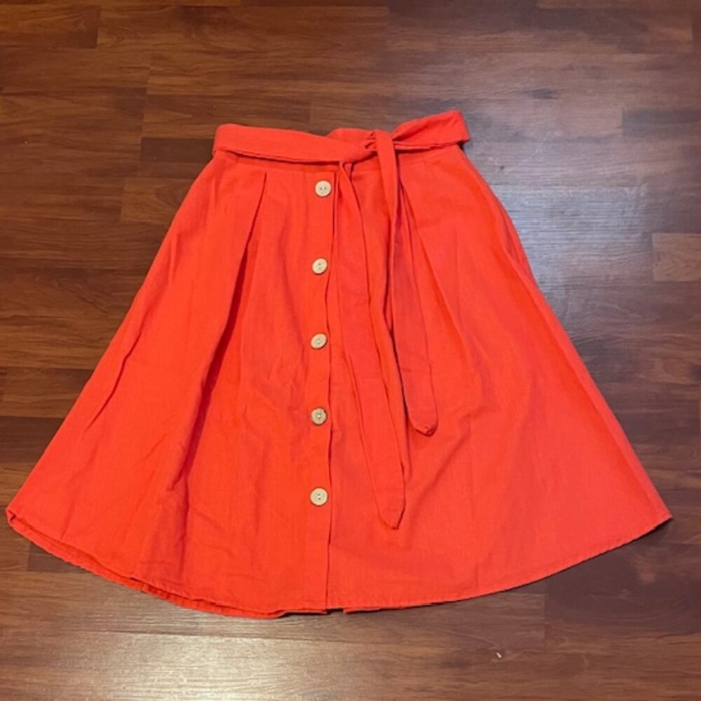 NEVER BEEN WORN- Coral Colored Tie Waist Faux Button Front Skirt
